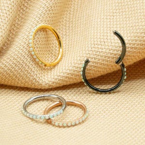 16G White Opal Hoop • Titanium Clicker Hoop • Opal Septum Ring • Conch Hoop • Cartilage Earring • Helix Piercing • Daith Hoop • LJ8.4