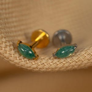 16G Moss Agate Marquise Flat Back Stud - Screw Back Stud - Water Drop Earrings - Cartilage Piercing - Helix Stud - Gold - Silver - LJ29.15