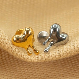 16G Heart Flat Back Stud - Screw Back Stud - Melting Heart Earrings - Cartilage Piercing - Helix Stud - Gold - Silver - LJ25.30