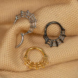 16G Spider Web Hoop • Titanium Clicker Hoop • Goth Septum Ring • Conch Hoop • Cartilage Earring • Helix Piercing • Daith Hoop • LJ29.19