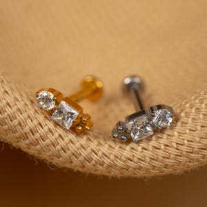 20G/18G/16G CZ Bar Push Pin • Threadless Flat Back Earring • Tragus • Flat Back Stud • Helix Stud • Cartilage • Titanium LJ29.1