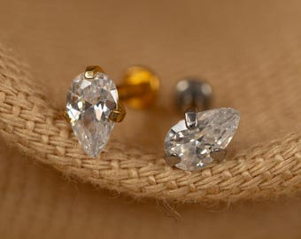 20G/18G/16G Teardrop Push Pin • Threadless Flat Back Earring • Tragus • Flat Back Stud • Helix Stud • Cartilage • Titanium LJ30.9