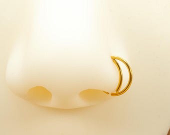 20G Double Nose Ring • Crescent Moon Nose Hoop • Open Nose Hoop • Nose Piercing • Thin Nose Ring • Gold • Silver • Black LJ25.14