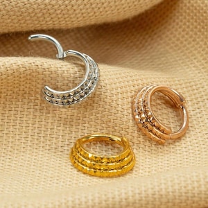 16G Stacked Pyramid Hoop • Titanium Clicker Hoop • Septum Ring • Conch Hoop • Cartilage Earring • Helix Piercing • Daith Hoop • LJ21.7
