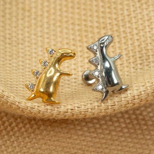20G/18G/16G Dinosaur Push Pin • Threadless Flat Back Earring • Tragus • Flat Back Stud • Helix Stud • Cartilage • Titanium LJ25.28