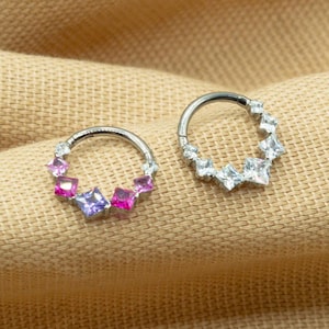 16G Quadrat CZ Hoop • Titan Clicker Hoop • Septum Ring • Conch Hoop • Knorpelohrring • Helix Piercing • Daith Hoop • LJ16.14
