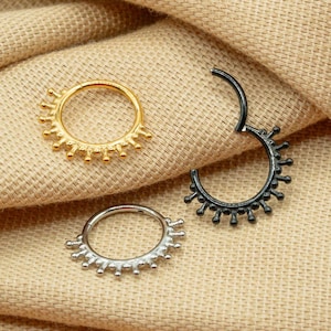16G Sunshine Rays Hoop • Titanium Clicker Hoop • Sun Septum Ring • Conch Hoop • Cartilage Earring • Helix Piercing • Daith Hoop • LJ8.32