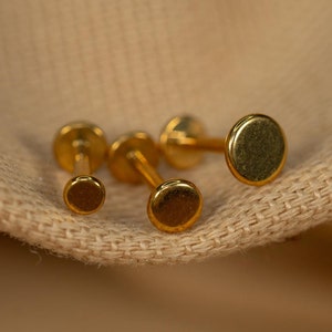 16G Flat Disc Flat Back Stud - Screw Back Stud - Dainty Circle Earrings - Cartilage Piercing - Helix Stud - Gold - Silver - LJ29.28