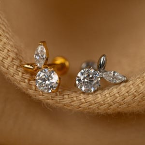 20G/18G/16G Marquise Cherry Leaf Push Pin • Threadless Flat Back Earring • Tragus • Flat Back Stud • Helix • Cartilage • Titanium LJ30.15