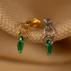 20G/18G/16G Emerald Green Marquise Dangle Push Pin • Threadless Flat Back Drop Earring • Tragus • Helix Stud • Cartilage • Titanium LJ30.32