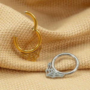 16G Spider Web Hoop • Titanium Clicker Hoop • Web Septum Ring • Conch Hoop • Cartilage Earring • Helix Piercing • Daith Hoop • LJ24.20