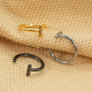 20G/18G Nose Ring with Bar Stopper • Open Nose Hoop • Nose Piercing • Nostril Jewelry • Thin Nose Ring • Gold • Silver • Black LJ25.34