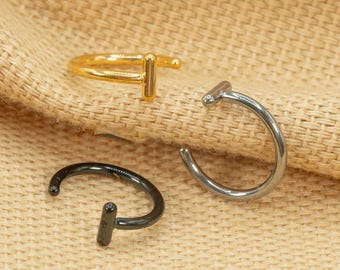 20G/18G Nose Ring with Bar Stopper • Open Nose Hoop • Nose Piercing • Nostril Jewelry • Thin Nose Ring • Gold • Silver • Black LJ25.34