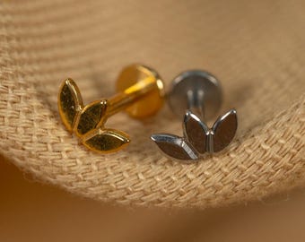 Aretes de aro triple marquesa con parte trasera plana de 16 g - con rosca - Abanico - Piercing para cartílago - Hélix - Oro - Plata - LJ29.6