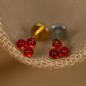 16G Red Carnelian Flat Back Stud - Screw Back Stud - Trinity Earrings - Cartilage Piercing - Helix Stud - Gold - Silver - LJ29.36