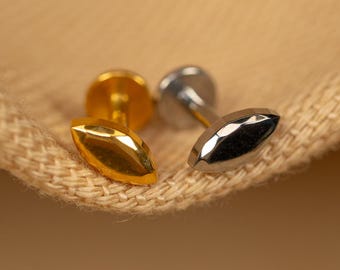 Aretes con parte posterior plana en forma de marquesa de 16 g - Aretes con parte posterior atornillada - Aretes con forma de lágrima maciza - Perforación de cartílago - Aretes con parte posterior atornillada - Oro - Plata - LJ28.28