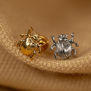 16G Scarab Beetle Flat Back Stud - Screw Back Stud - Dung Beetle Earrings - Cartilage Piercing - Helix Stud - Gold - Silver - LJ31.22