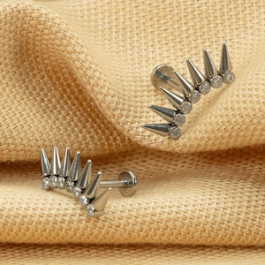 20G/18G/16G Spikes Ear Climber Push Pin • Threadless Flat Back Earring • Tragus • Flat Back Stud • Helix Stud • Cartilage • Titanium LJ24.22