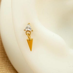 20G/18G/16G Triangle CZ Dangle Spike Push Pin • Threadless Flat Back Earring • Tragus • Flat Back • Helix • Cartilage • Titanium LJ23.14