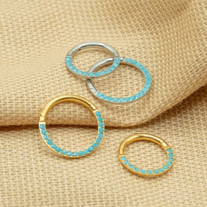 16G Turquoise Stones Hoop • Titanium Clicker Hoop • Septum Ring • Conch Hoop • Cartilage Earring • Helix Piercing • Daith Hoop • LJ20.29