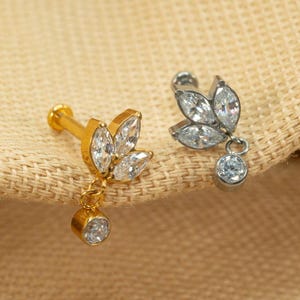 20G/18G/16G Triple Marquise Push Pin • Threadless Flat Back Earring • Tragus • Flat Back Stud • Helix Stud • Cartilage • Titanium LJ19.13