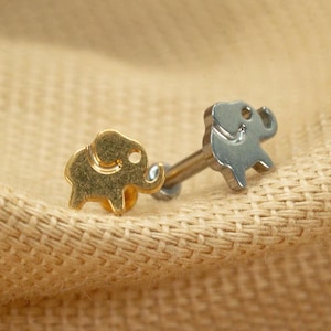 20G/18G/16G Tiny Elephant Push Pin • Threadless Flat Back Earring • Tragus • Flat Back Stud • Helix Stud • Cartilage • Titanium LJ22.29