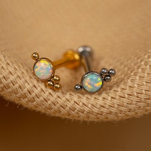 20G/18G/16G Opal Beaded Push Pin • Threadless Flat Back Earring • Tragus • Flat Back Stud • Helix Stud • Cartilage • Titanium LJ28.26