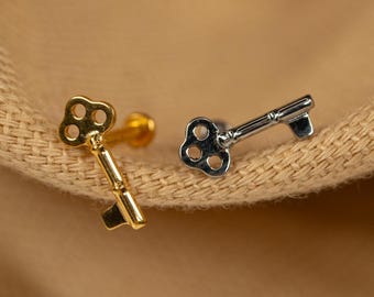 20G/18G/16G Key Push Pin • Threadless Flat Back Earring • Tragus Piercing • Flat Back Stud • Helix Stud • Cartilage • Titanium LJ30.30