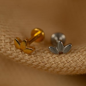 20G/18G/16G Tiny Marquise Leaf Push Pin Stud • Threadless Flat Back Earring • Tragus • Nose Stud • Helix Stud • Cartilage • Titanium LJ30.34