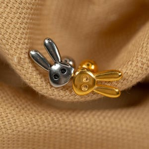 16G Rabbit Ball Back Stud - Screw Back Stud - Bunny Head Earrings - Cartilage Piercing - Helix Stud - Gold - Silver - LJ31.9