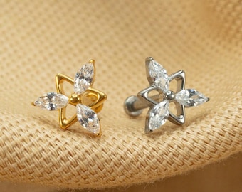 20G/18G/16G Marquise Triangle Push Pin • Threadless Flat Back Earring • Tragus • Flat Back Stud • Helix Stud • Cartilage • Titanium LJ23.13