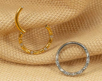 16G Faceted Front Hoop • Titanium Clicker Hoop • Texture Septum Ring • Conch • Cartilage Earring • Helix Piercing • Daith Hoop • LJ27.12