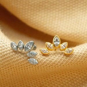 20G/18G/16G CZ Marquise Fan Push Pin • Threadless Flat Back Earring • Tragus • Flat Back Stud • Helix Stud • Cartilage • Titanium LJ21.17