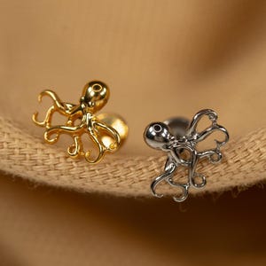 16G Octopus Flat Back Stud - Screw Back Stud - Tentacles Earrings - Cartilage Piercing - Helix Stud - Gold - Silver - LJ31.6