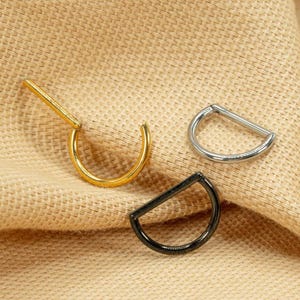 Aro en forma de D de 16 g • Aro de titanio con cierre de clic • Anillo de tabique de medio círculo • Aro de caracol • Pendiente de cartílago • Perforación de hélice • Aro Daith • LJ23.28