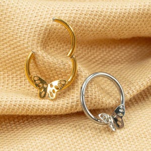 16G Butterfly Hoop • Titanium Clicker Hoop • Butterfly Septum Ring • Conch Hoop • Cartilage Earring • Helix Piercing • Daith Hoop • LJ25.13