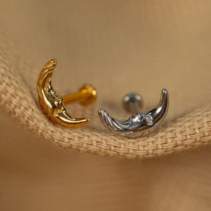 20G/18G/16G Moon Face Push Pin • Threadless Flat Back Earring • Tragus • Flat Back Stud • Helix Stud • Cartilage • Titanium LJ29.5