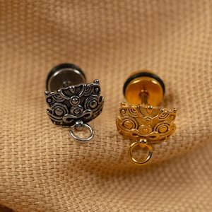 16G Dragon Head - Fake Plug Earring - Flat Back Stud - Screw Back Stud - Gold - Silver - LJ31.7