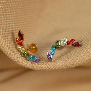 Kolczyki typu Marquise 16G Curved Marquise Fan Flat Back Stud - Kolczyki ze śrubą - Kolczyki typu Marquise - Piercing do chrząstki - Kolczyki typu Helix - Złoto - Srebro - LJ29.13