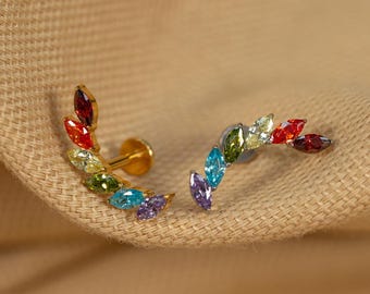 Aretes tipo marquesa curvos con parte trasera plana, 16 g - Rosca - Aretes tipo marquesa - Perforación de cartílago - Hélix - Oro - Plata - LJ29.13