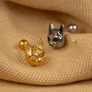 16G Cat Mask Ball Back Stud - Screw Back Stud - Cat Head Earrings - Cartilage Piercing - Helix Stud - Gold - Silver - LJ31.10