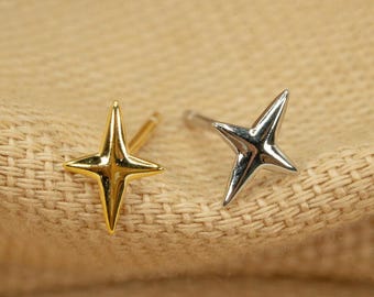 Four Point Star Stud Earrings • Small Star Studs • Solid Starlight Earrings • Twinkle Studs • Gift For Her • Gold • Sterling Silver LJ25.19