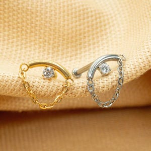 20G/18G/16G Floating Helix Chain Dangle Push Pin • Threadless Flat Back Earring • Flat Back Stud • Curved Bar • Cartilage • Titanium LJ23.18