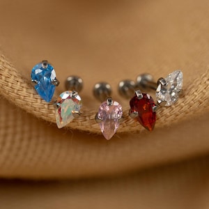 20G/18G/16G Teardrop Push Pin • Threadless Flat Back Earring • Tragus • Flat Back Stud • Helix Stud • Cartilage • Titanium LJ30.9
