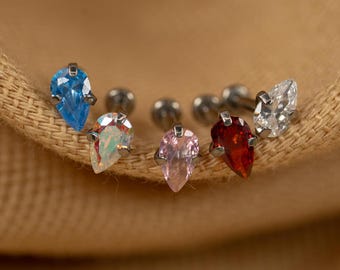 20G/18G/16G Teardrop Push Pin • Threadless Flat Back Earring • Tragus • Flat Back Stud • Helix Stud • Cartilage • Titanium LJ30.9