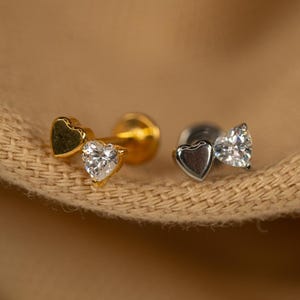 20G/18G/16G Double Heart Push Pin • Threadless Flat Back Earring • Tragus • Flat Back Stud • Helix Stud • Cartilage • Titanium LJ30.22