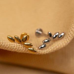 16G Marquise Fan Flat Back Stud - Screw Back Stud - Ear Climber Earrings - Cartilage Piercing - Helix Stud - Gold - Silver - LJ28.24