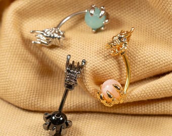 14G Dragon Claw Magic Ball Belly Button Ring Dangle Navel Jewelry Curved Barbell Threaded Belly Ring Belly Bar Belly Ring Waterproof LJ27.32