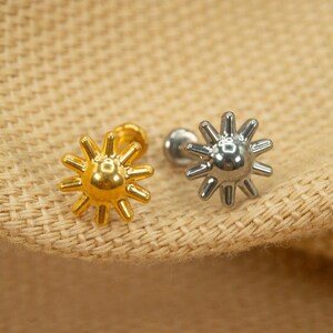 20G/18G/16G Mini Sunflower Push Pin • Threadless Flat Back Earring • Tragus • Flat Back Stud • Helix Stud • Cartilage • Titanium LJ26.16