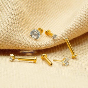 20G/18G/16G Tiny Clear CZ Studs • Push Pin Labret • Threadless Flat Back Earring • Tragus • Flat Back Stud • Helix • Cartilage • Nose Stud